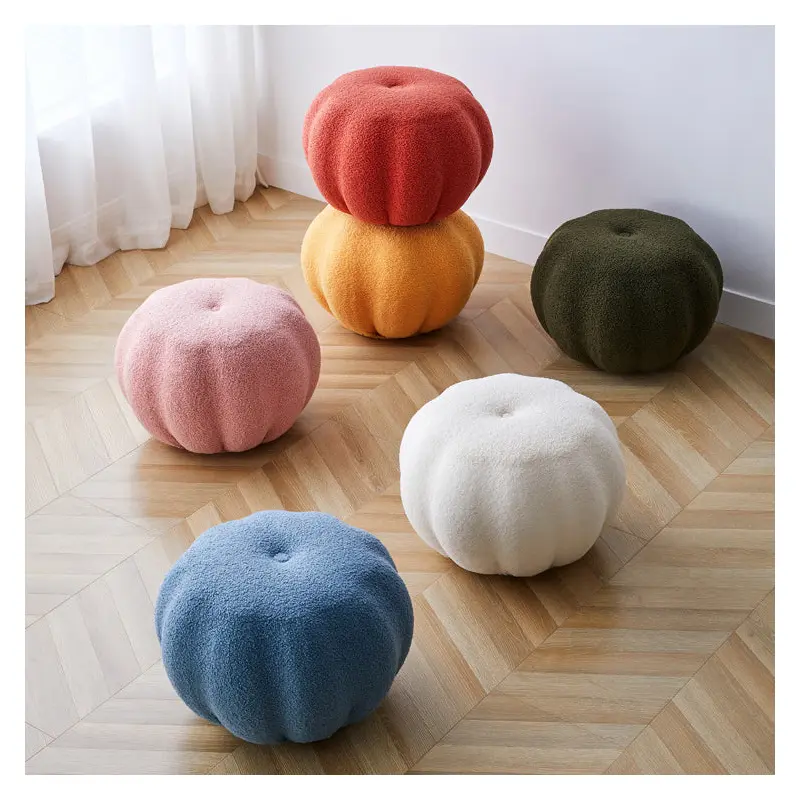 Contemporary Creative Pumpkin Wood Velvet Fabric Chair For Living Room