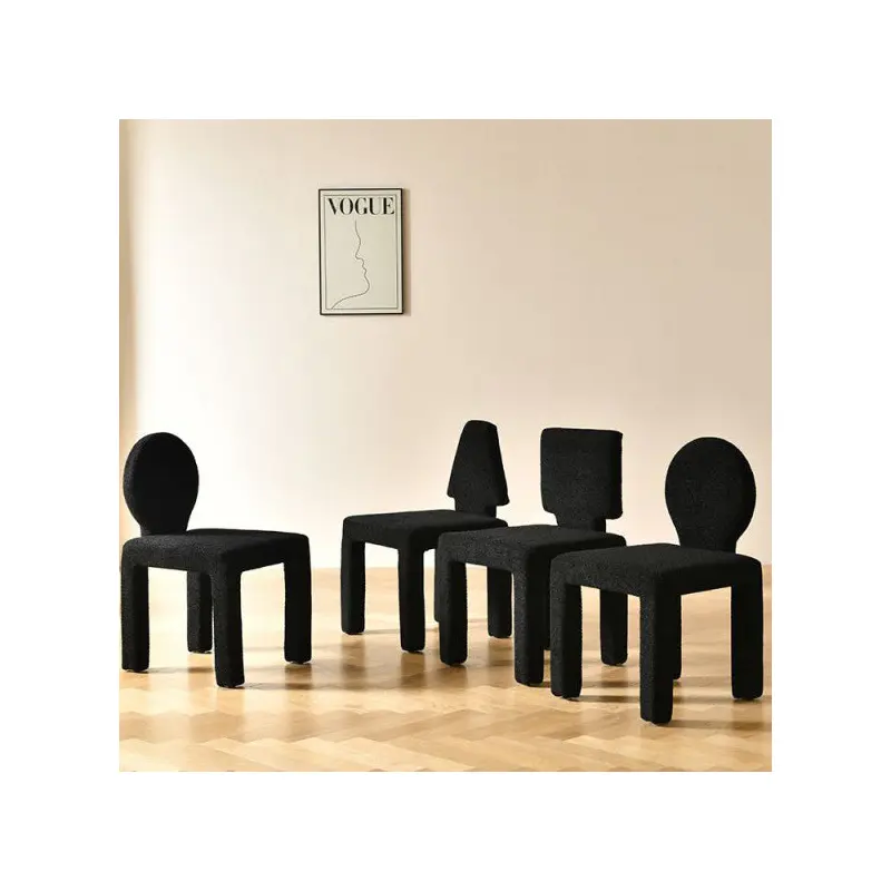 Modern Minimalist Square Iron Velvet Fabric Sponge Chair Four Legs Backrest For Living Room