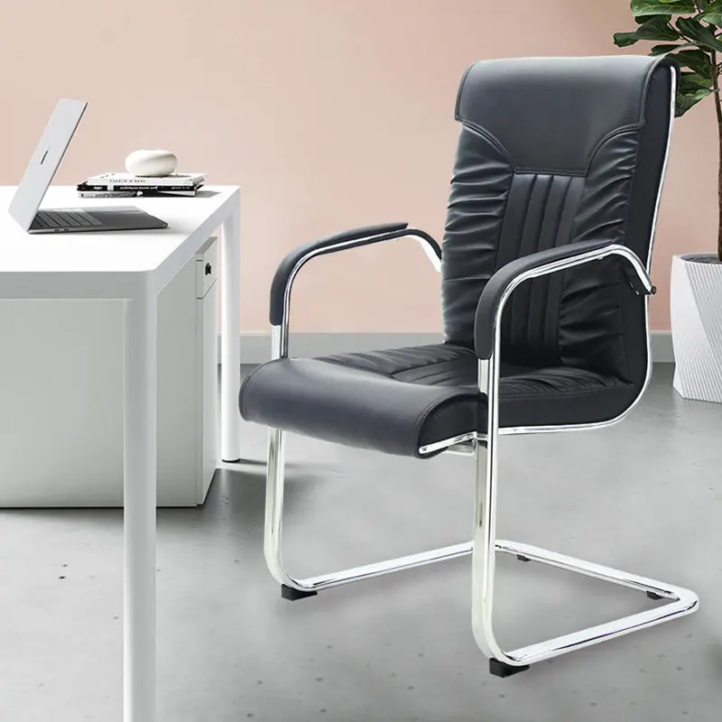 Modern Simplicity PU Leather Steel Sponge Bow Curved Desk Chair Backrest Armrest For Home Office