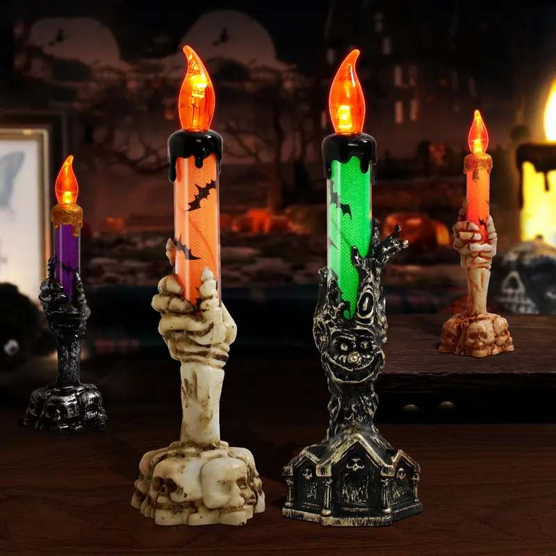 Contemporary Creative Battery Plastic Handheld Candle Skull Halloween Decoration LED Night Light For Bedroom
