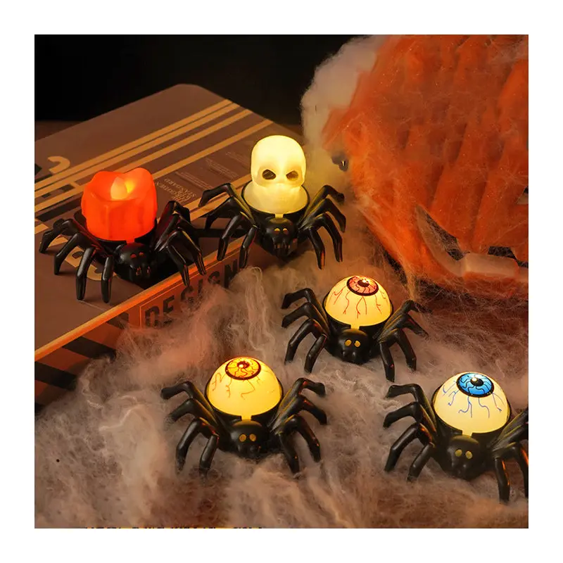 Contemporary Creative Battery Plastic Simulation Spider Skull Eye Halloween Prop LED Night Light Small Light For Bedroom