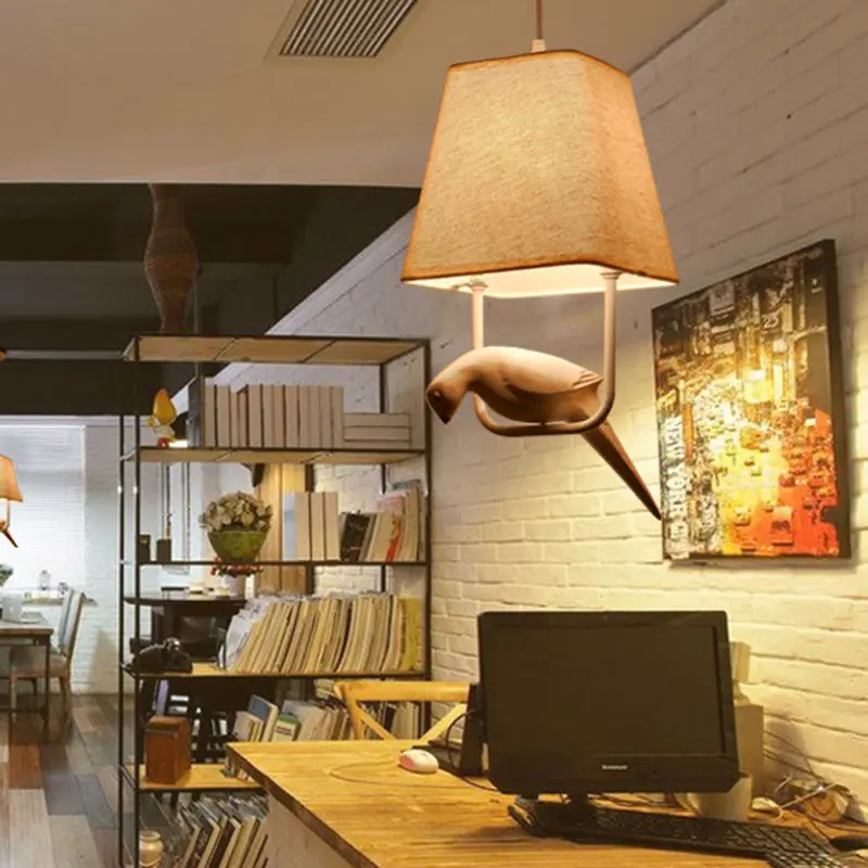 Contemporary Creative Bird Rectangle Iron Linen Resin 1/2/3 Light Chandelier For Bedroom