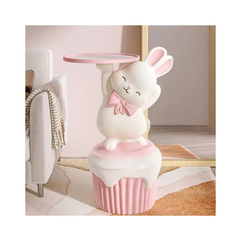 Contemporary Creative Cartoon Rabbit Resin Side Table 1-Tray For Living Room