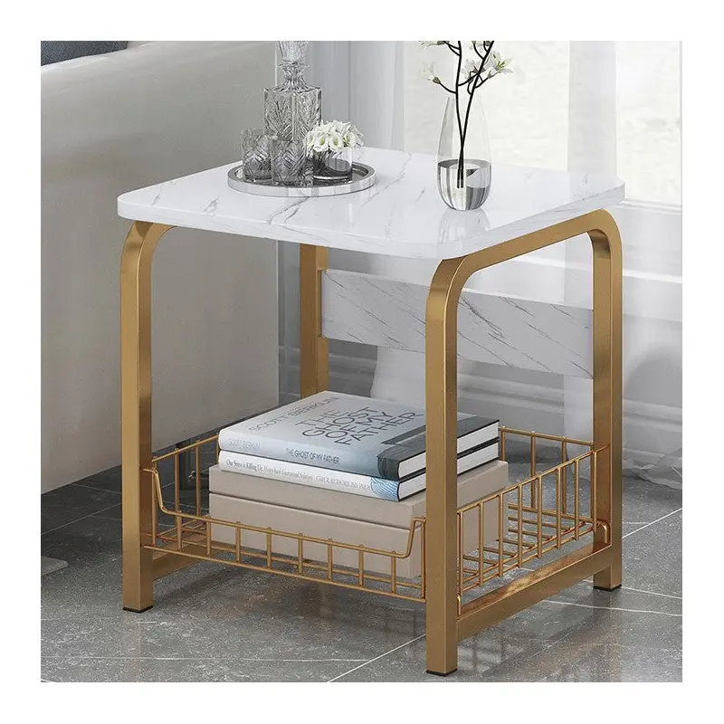 Contemporary Creative Rectangular Grid Density Board Steel Side Table 2/3 Tier For Living Room