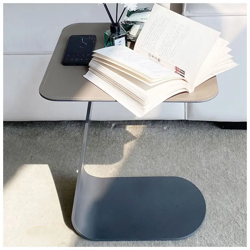 Contemporary Creative C-Shape Saddle Leather Carbon Steel End Table For Living Room