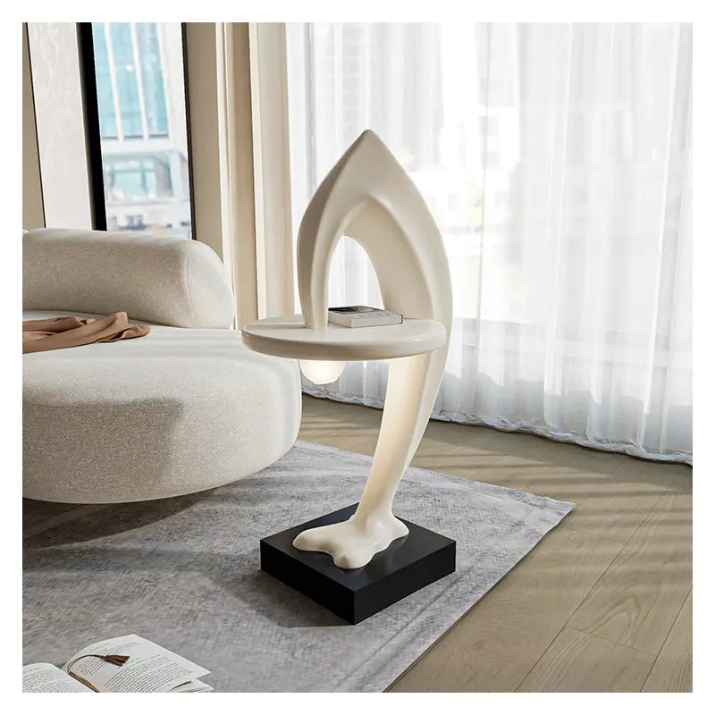 Contemporary Creative Dolphin Round Square Marble Fiberglass End Table 1-Tray For Living Room