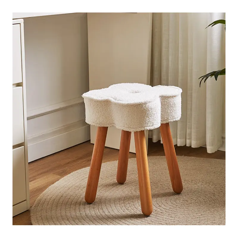 Contemporary Creative Cloud Clover Wood Lambswool Foam Chair Four Legs For Living Room