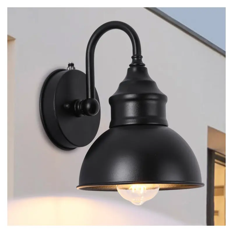 Modern Minimalist Outdoor Waterproof Round Curved Pole Iron Shade 1-Light Wall Sconce Lamp For Garden