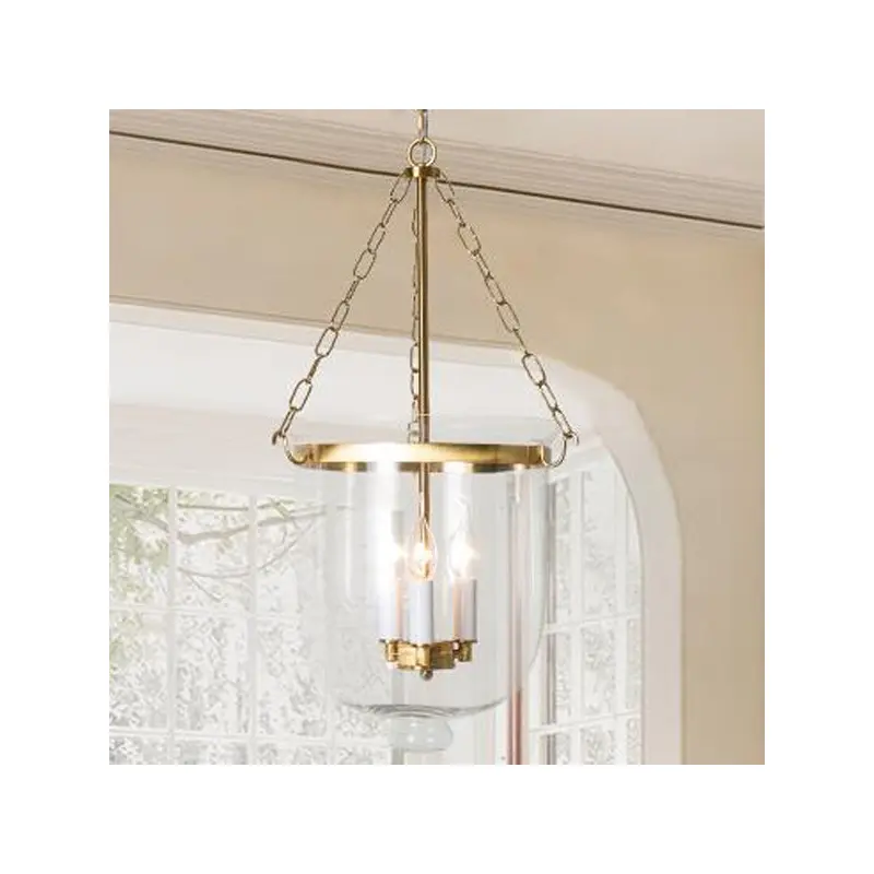 Traditional Vintage Round Cup Shape Glass Shade Candelabra Iron Frame 3-Light Pendant Light For Living Room