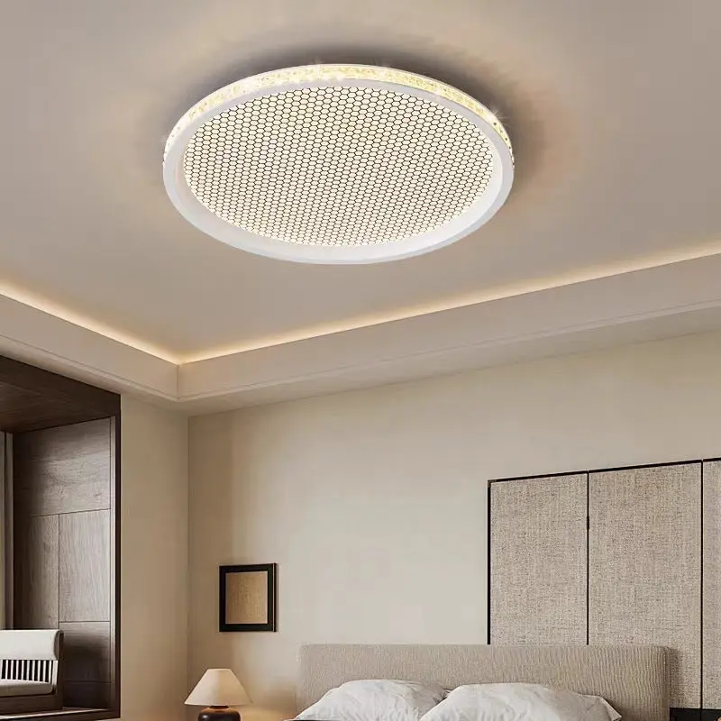 Traditional Vintage Round Aluminum Acrylic Crystal PVC LED Flush Mount Ceiling Light For Bedroom