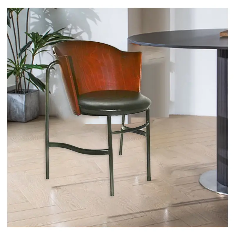 Contemporary Nordic Curved Wood Iron Faux Leather Chair Backrest Armless For Living Room