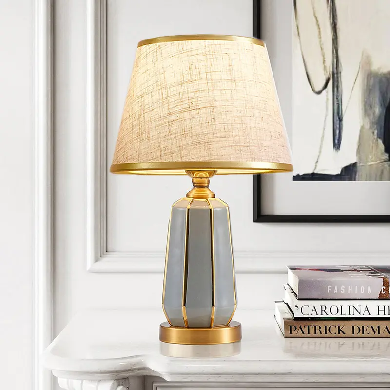 Traditional Vintage Drum Ceramic Fabric 1-Light Table Lamp For Living Room