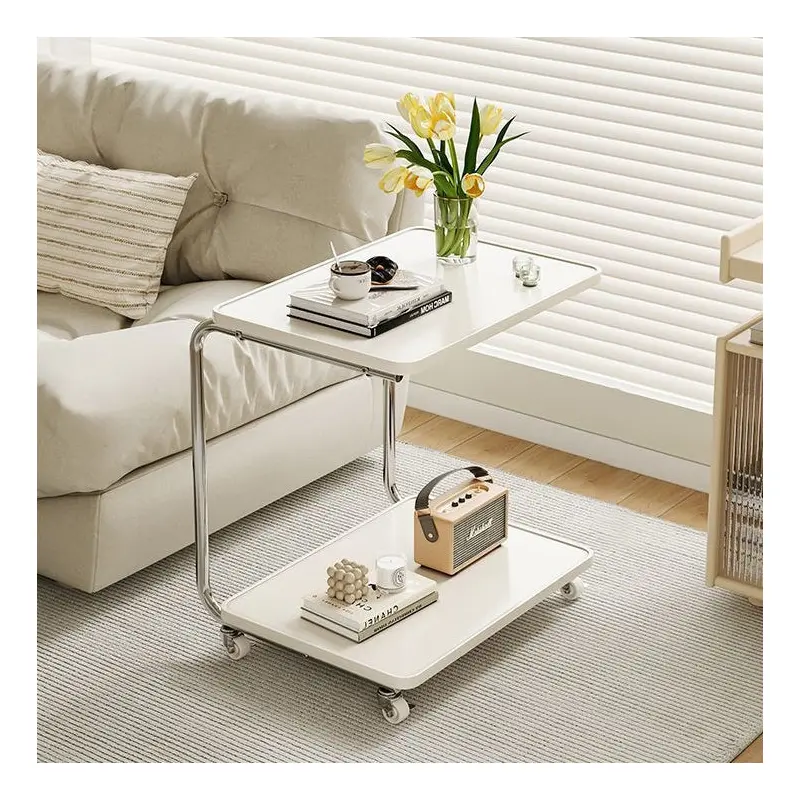 Modern Minimalist Rectangular Medium Density Fiberboard Stainless Steel End Table 2 - Tier For Living Room