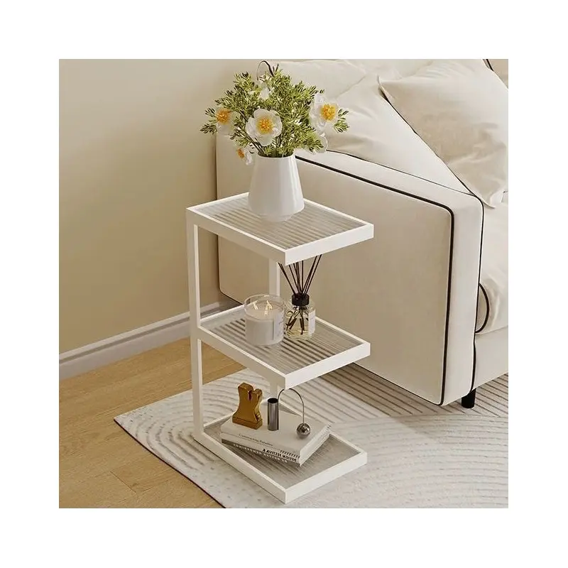 Contemporary Simplicity Glass Iron Side Table 3/4 - Tier For Living Room