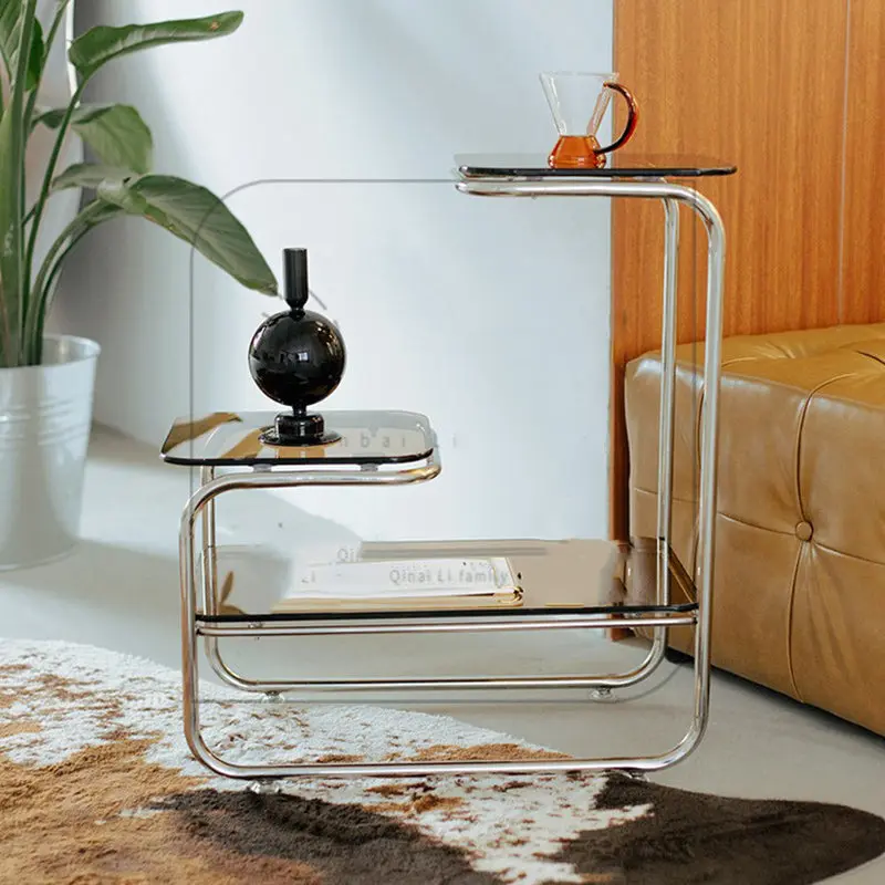 Modern Art Deco Geometry Glass Iron Side Table 3 - Tier For Dining Room