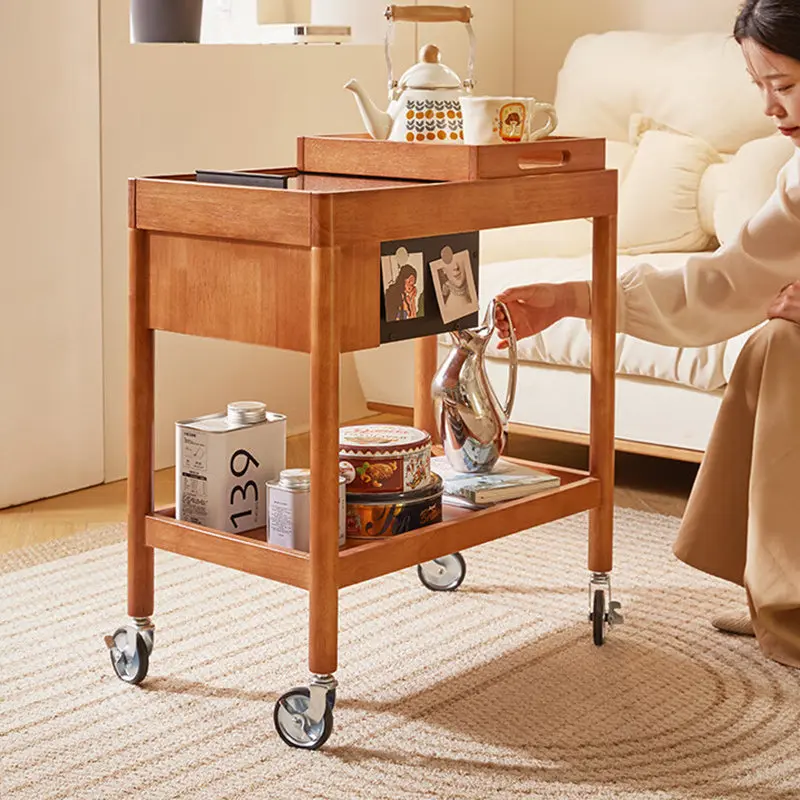 Traditional Vintage Removable Rectangular Wood Side Table 2-Tier For Living Room