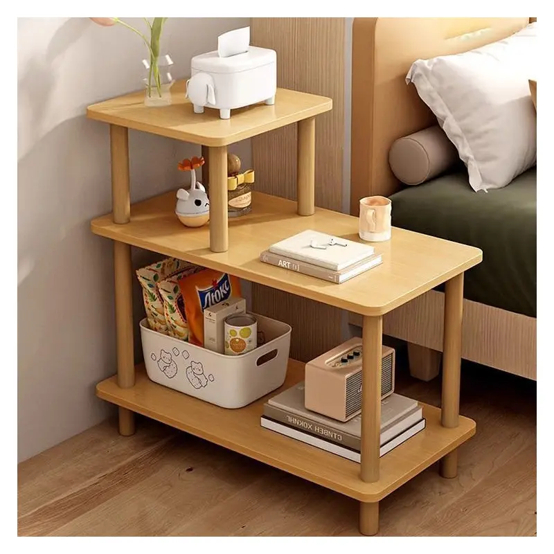 Modern Minimalist Rectangular Square Wooden Side Table 3-Tier For Living Room