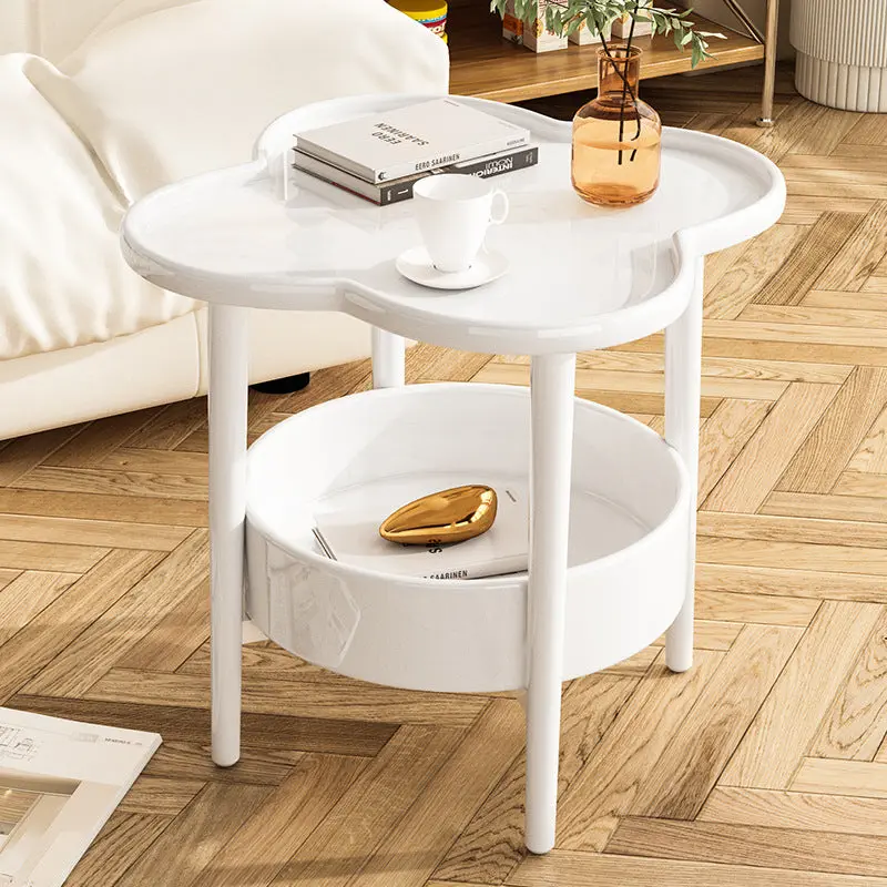 Modern Minimalist Clover Round Cylinder PP Metal Side Table 2-Tier For Living Room