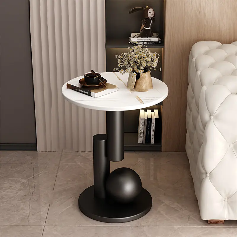 Contemporary Creative Round Sintered Stone Iron Side Table 1-Tier For Living Room