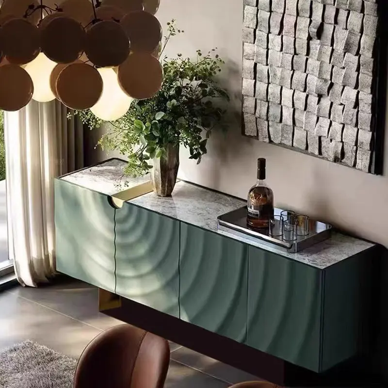 Modern Minimalist Rectangular Medium Density Fiberboard Stainless Steel Stone Slab Side Table 4-Drawer For Living Room