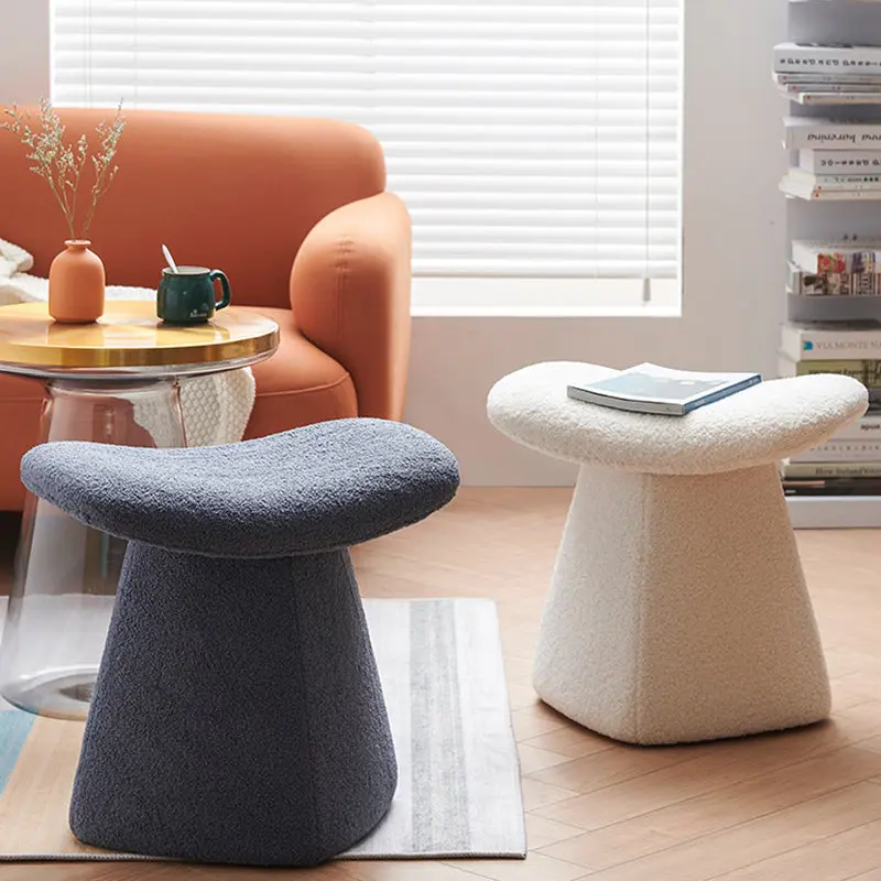 Contemporary Scandinavian Square Faux Shearling Multi-Layer Solid Wood Panel Kids Low Stool For Living Room