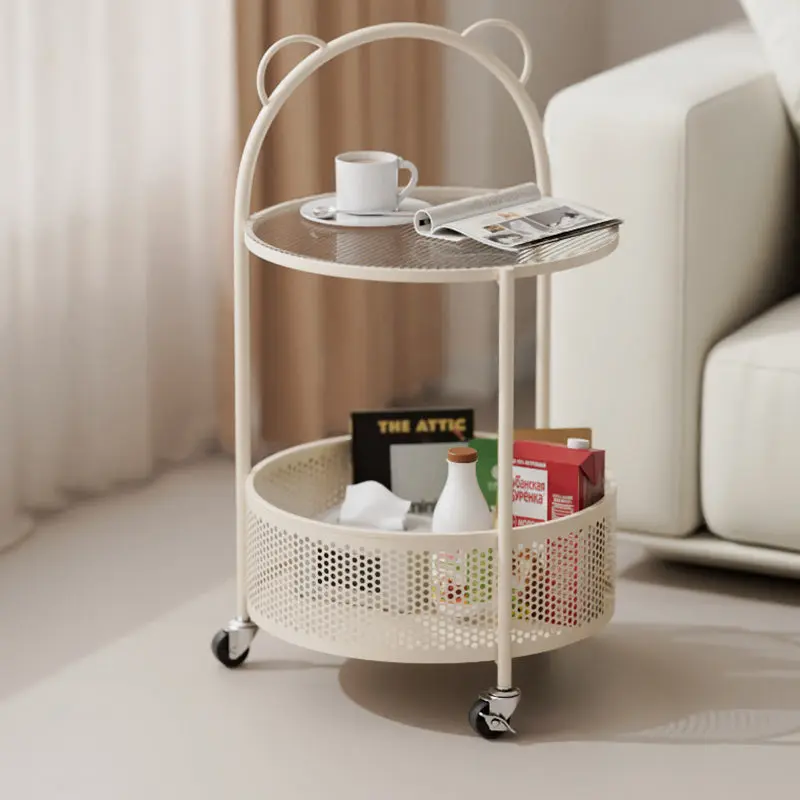 Modern Minimalist Cylindrical Carbon Steel Glass Side Table 1-Tier For Living Room