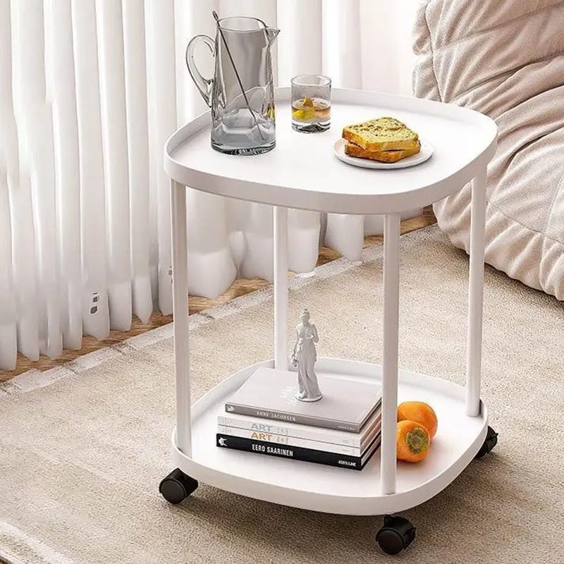 Modern Minimalist Rectangular Polypropylene Carbon Steel End Table 2-Tier Movable For Living Room