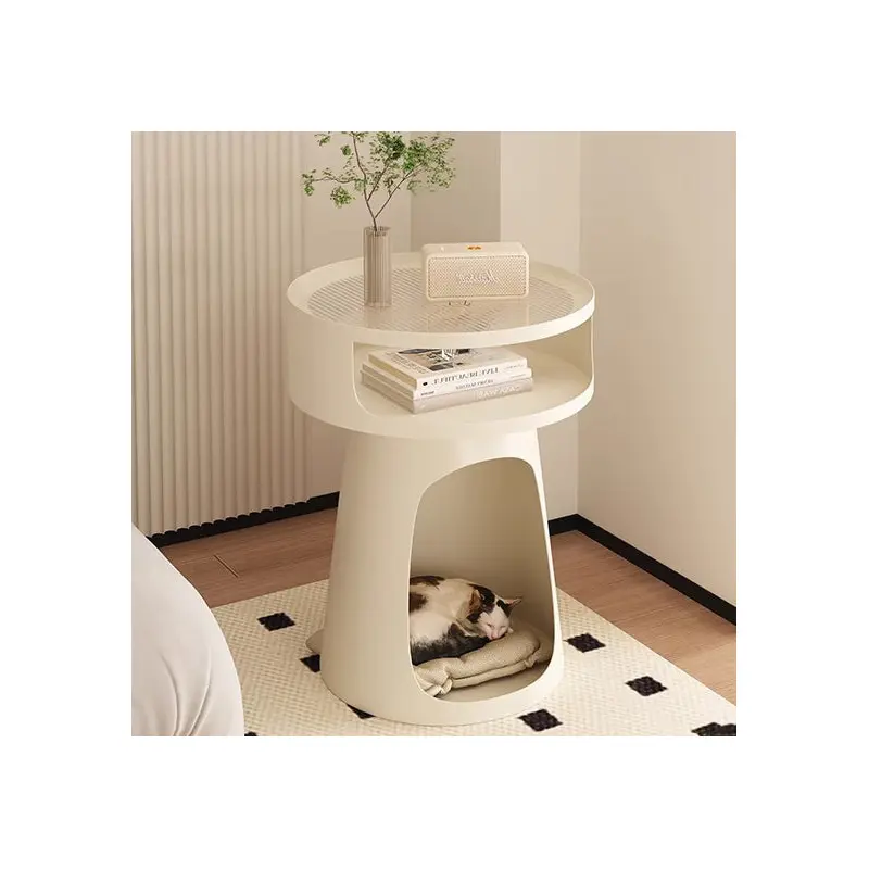 Modern Minimalist Round Iron Glass End Table 3-Tier For Living Room