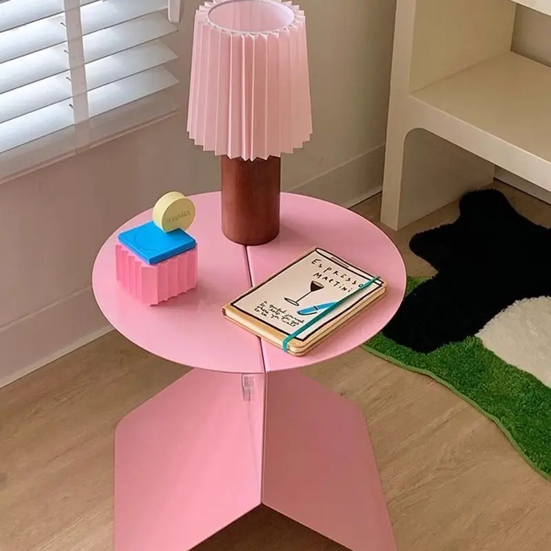 Modern Minimalist Round Metal End Table 2-Leg For Living Room