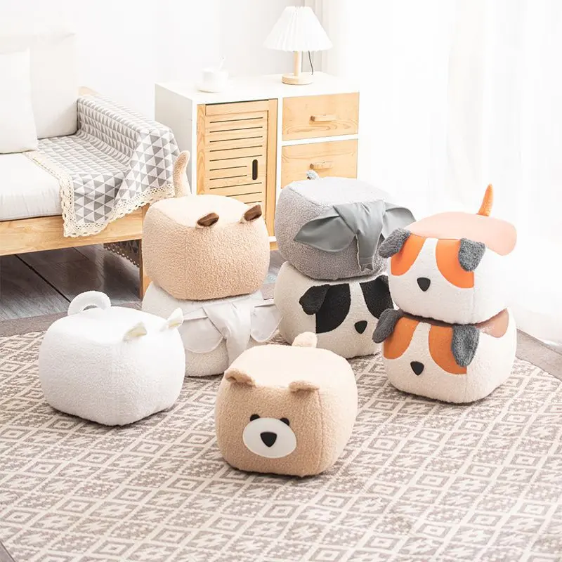 Modern Minimalist Animal-Shaped Solid Wood Velvet Fabric Sponge Low Stool For Living Room