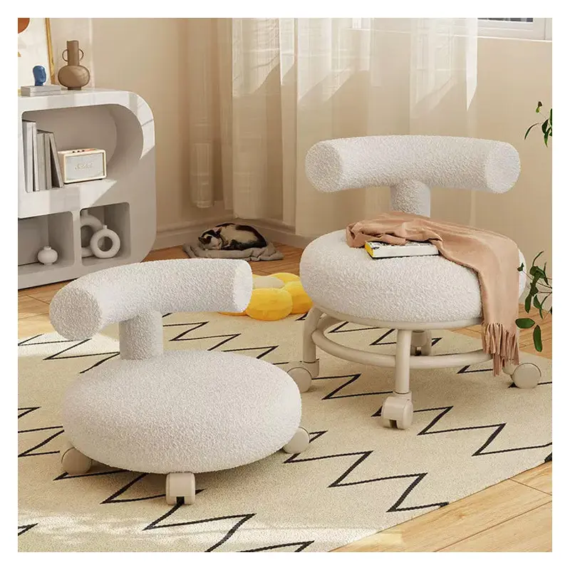 Modern Minimalist Curved Lambswool Solid Wood Plastic Low Stool Backrest Armless For Living Room