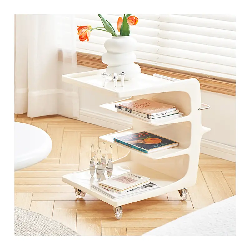 Modern Minimalist Square Acrylic End Table Four Tiers Wheels For Living Room