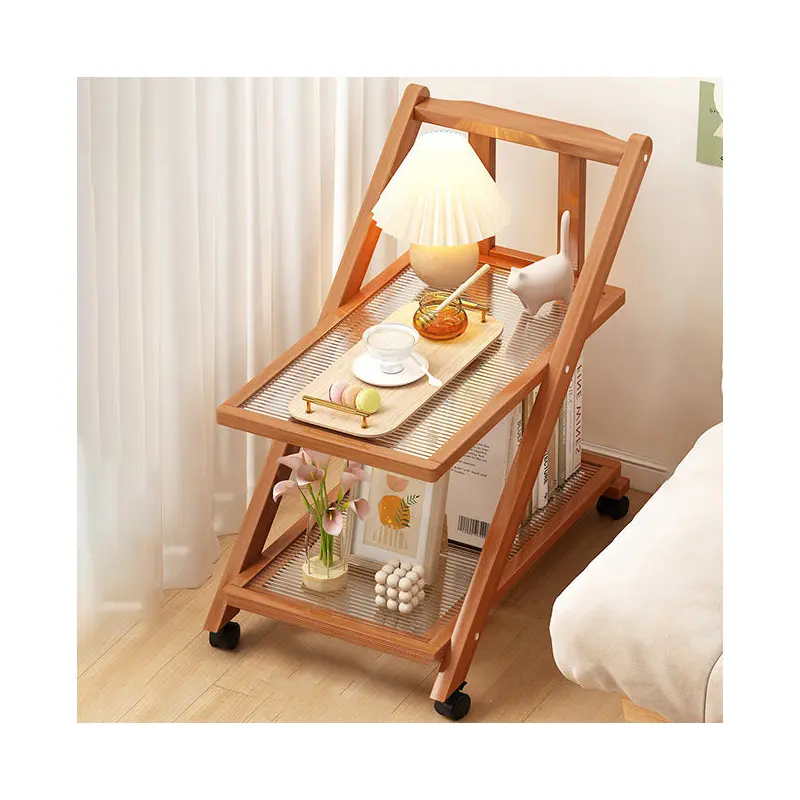 Modern Minimalist Square Wood Plastic Rattan Acrylic End Table Wheels For Living Room
