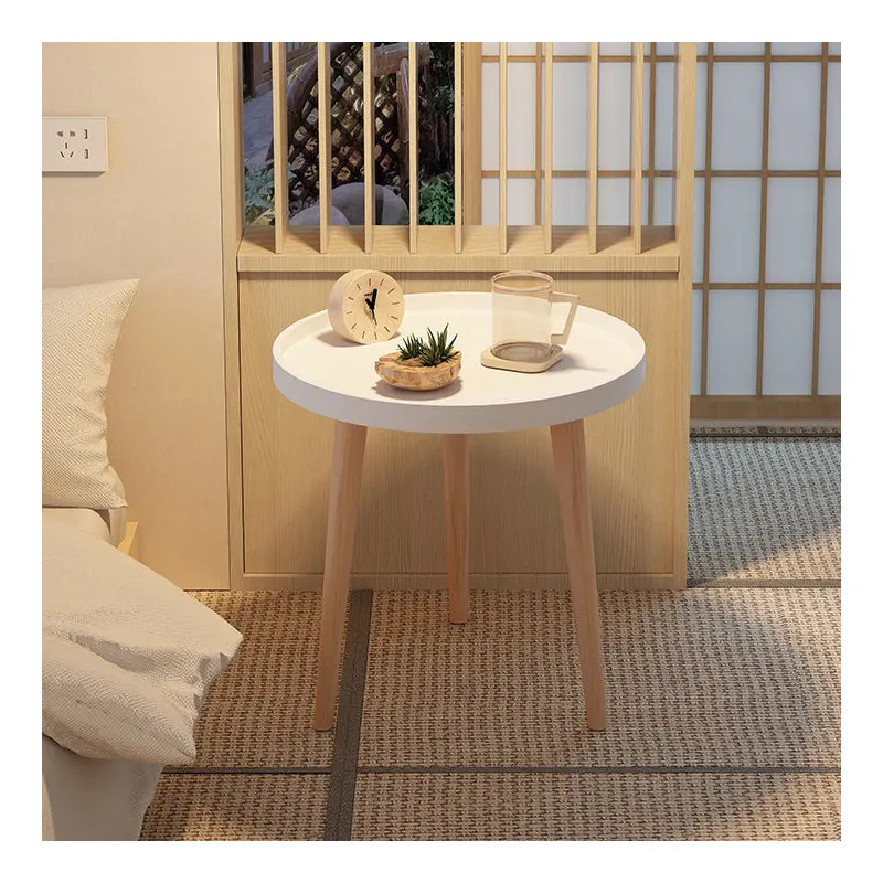 Contemporary Scandinavian Round PP PVC Wood Side Table 1/2 Tier For Living Room