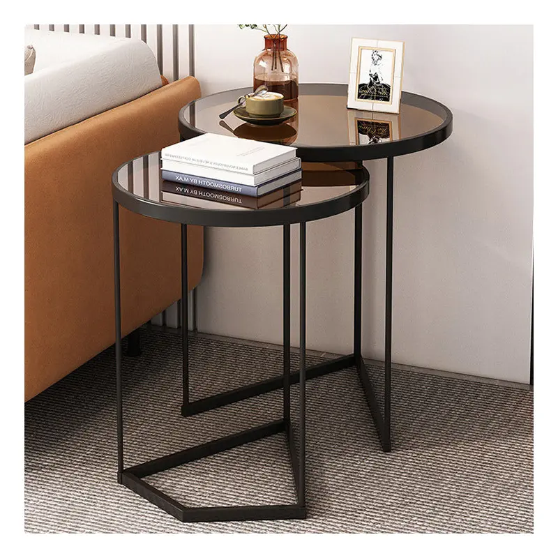Contemporary Simplicity Round Glass Top Nesting Side Table For Living Room