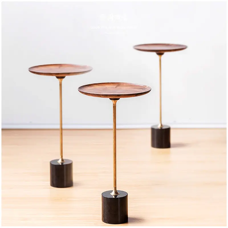 Modern Minimalist Round Wood Metal End Table For Living Room