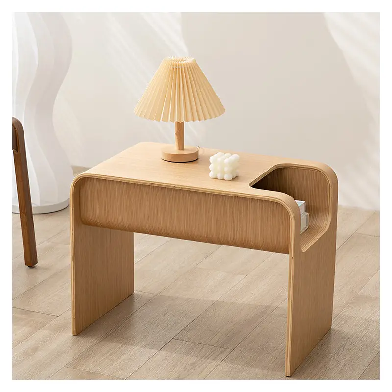 Modern Minimalist Solid Wood C-Shaped Side Table Storage Cabinet For Living Room