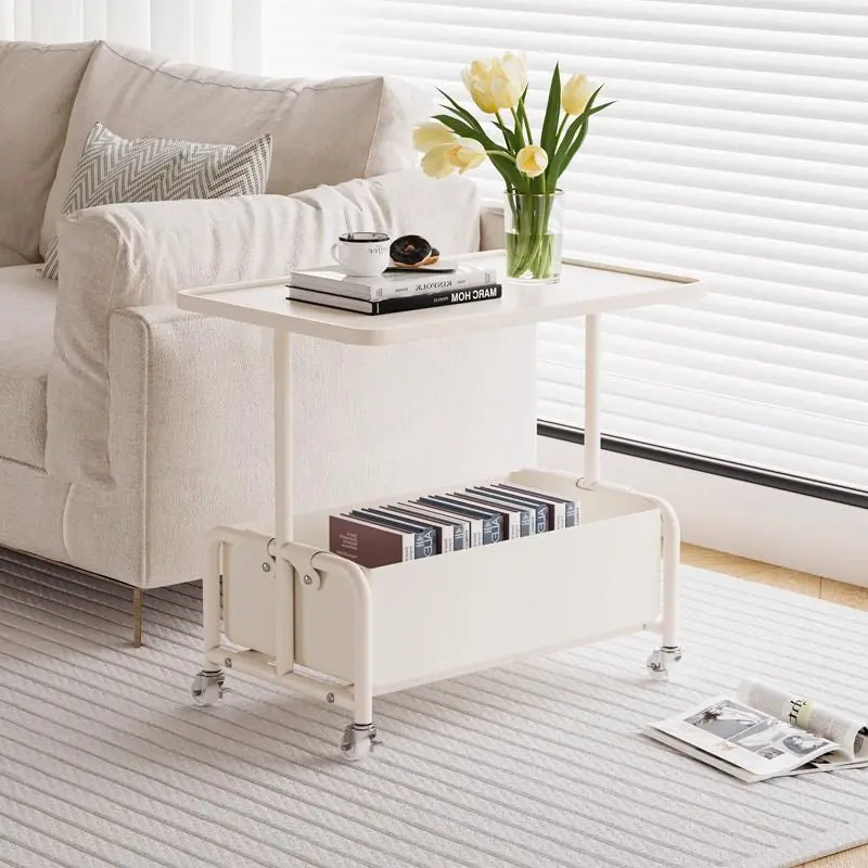 Modern Simplicity Tray Top Faux Leather Storage Movable End Table 2-Tier For Living Room