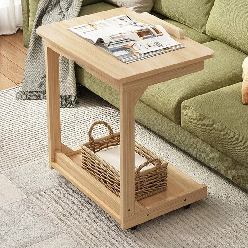 Traditional Vintage Square Wood Flip-top SideTable 2-Tier Storage Shelves For Living Room