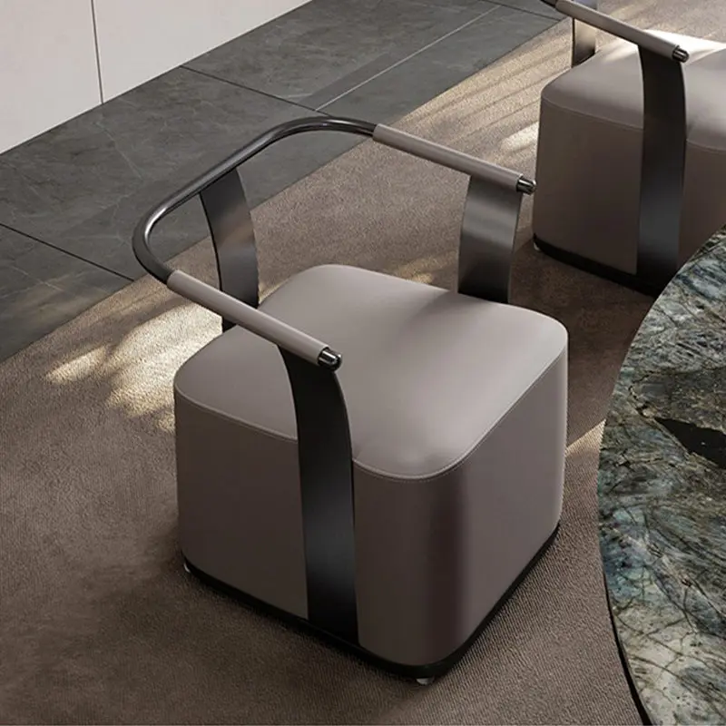 Modern Minimalist Square Metal Microfiber Leather Chair Backrest Armrest For Living Room