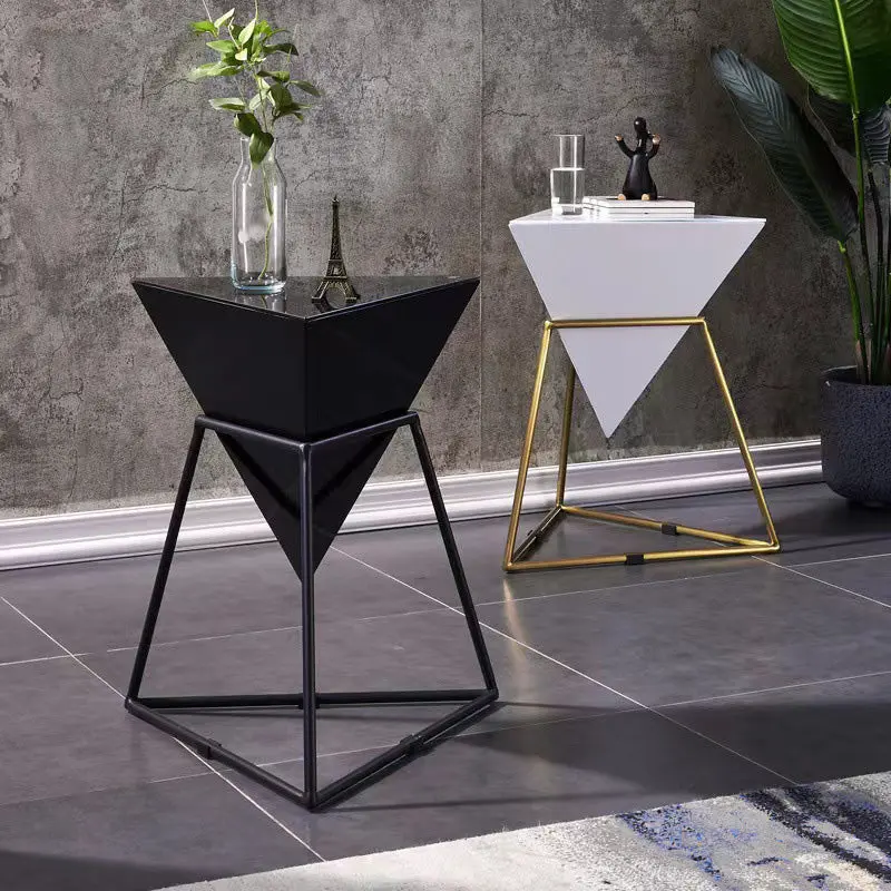Contemporary Nordic Triangle Pyramid Glass Slate Metal Side Table For Bedside