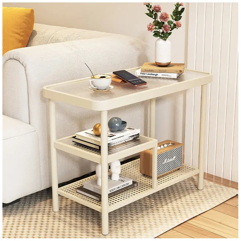 Modern Minimalist Rectangular Glass Iron Side Table 3-Tier For Living Room