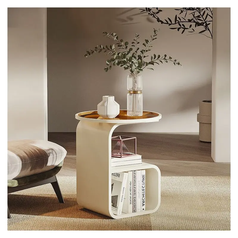 Modern Minimalist Round Square Base Glass Iron End Table 3-Tier For Living Room