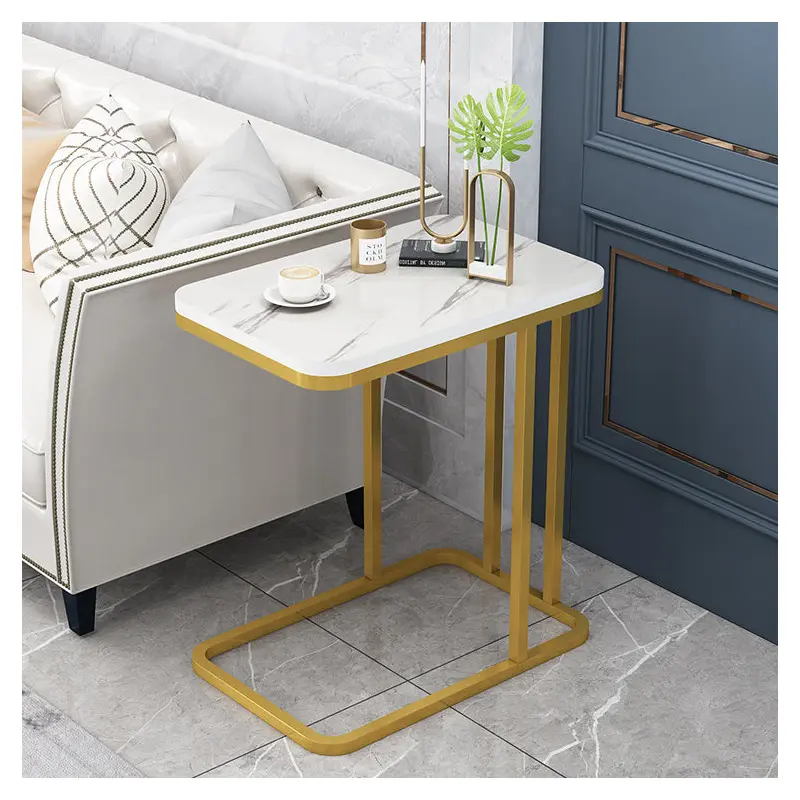 Modern Minimalist Square Metal Artificial Panel End Table For Living Room