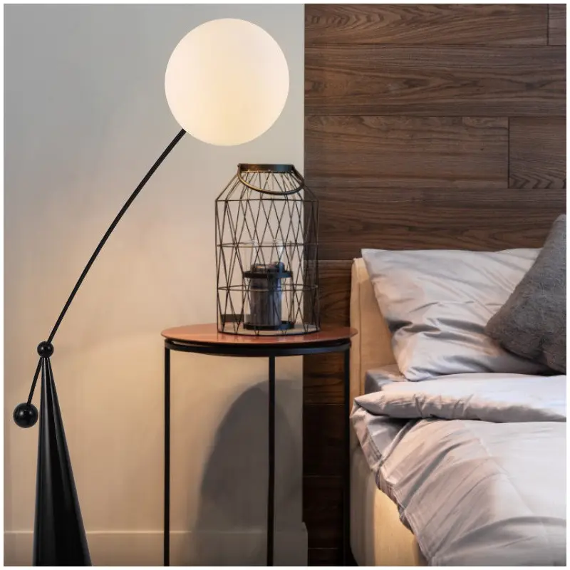 Contemporary Creative Tapered Base Fishing Rod Orb Iron Glass 1-Light Standing Floor Lamp For Living Room