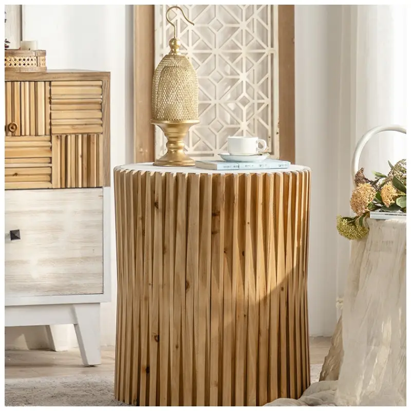 Traditional Vintage Cylindrical Vertical Wood Medium Density Fibreboard End Table For Living Room