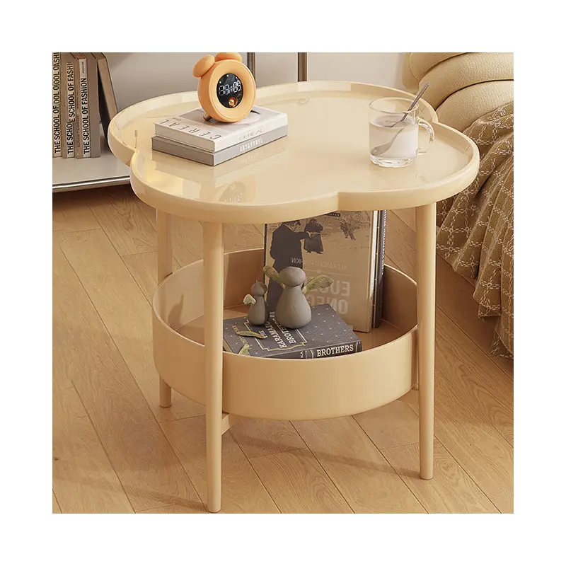 Modern Simplicity Four-Leaf Clover Round PP End Table 2-Tier For Living Room