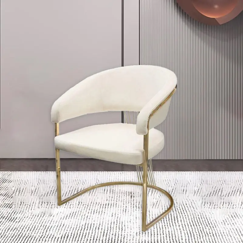 Modern Minimalist Semi-Circular Upholstered Curved Backrest Faux Leather Metal Chair For Living Room