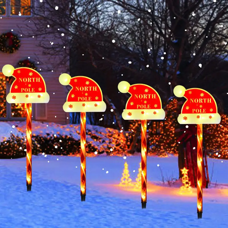 Contemporary Creative Christmas Decor Octagonal Road Sign Snowflake LED Solar Ground Insert Landscape Light For Garden