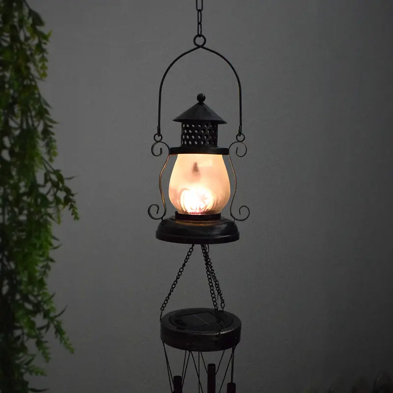 Contemporary Scandinavian Solar Waterproof Oval Disc Triangle Wind Chime Iron Glass Plastic LED Outdoor Light For Outdoor Patio